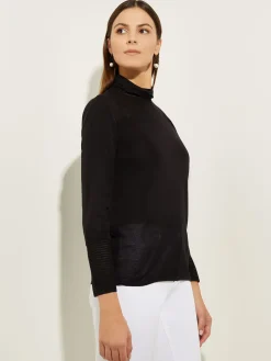 Tops & Tees|Misook Sheer Inset Turtleneck Black