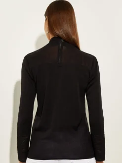 Tops & Tees|Misook Sheer Inset Turtleneck Black