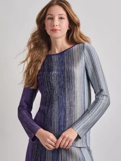 Tops & Tees|Misook Shimmer Lurex Knit Tunic StarryNightBlue/Black/BlueHeather/Mink/PlumRoyale