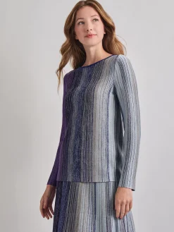 Tops & Tees|Misook Shimmer Lurex Knit Tunic StarryNightBlue/Black/BlueHeather/Mink/PlumRoyale