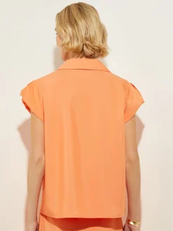 Blouses & Shirts|Tops & Tees|Misook Short Puff-Sleeve Poplin Blouse CitrusBlossom
