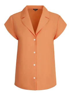 Blouses & Shirts|Tops & Tees|Misook Short Puff-Sleeve Poplin Blouse CitrusBlossom