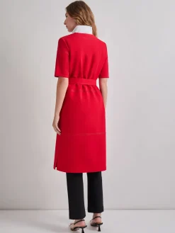 Jackets & Coats|Misook Short Sleeve Belted Stretch Crepe Duster SunsetRed