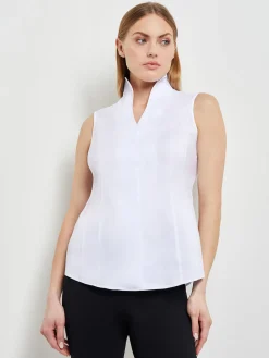 Blouses & Shirts|Tops & Tees|Misook Sleeveless Stretch Cotton Blouse White
