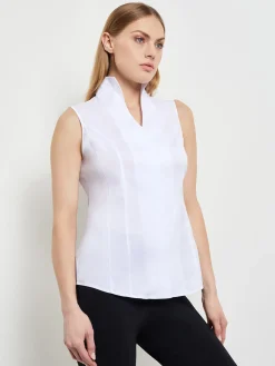 Blouses & Shirts|Tops & Tees|Misook Sleeveless Stretch Cotton Blouse White