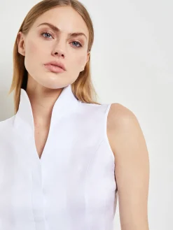 Blouses & Shirts|Tops & Tees|Misook Sleeveless Stretch Cotton Blouse White