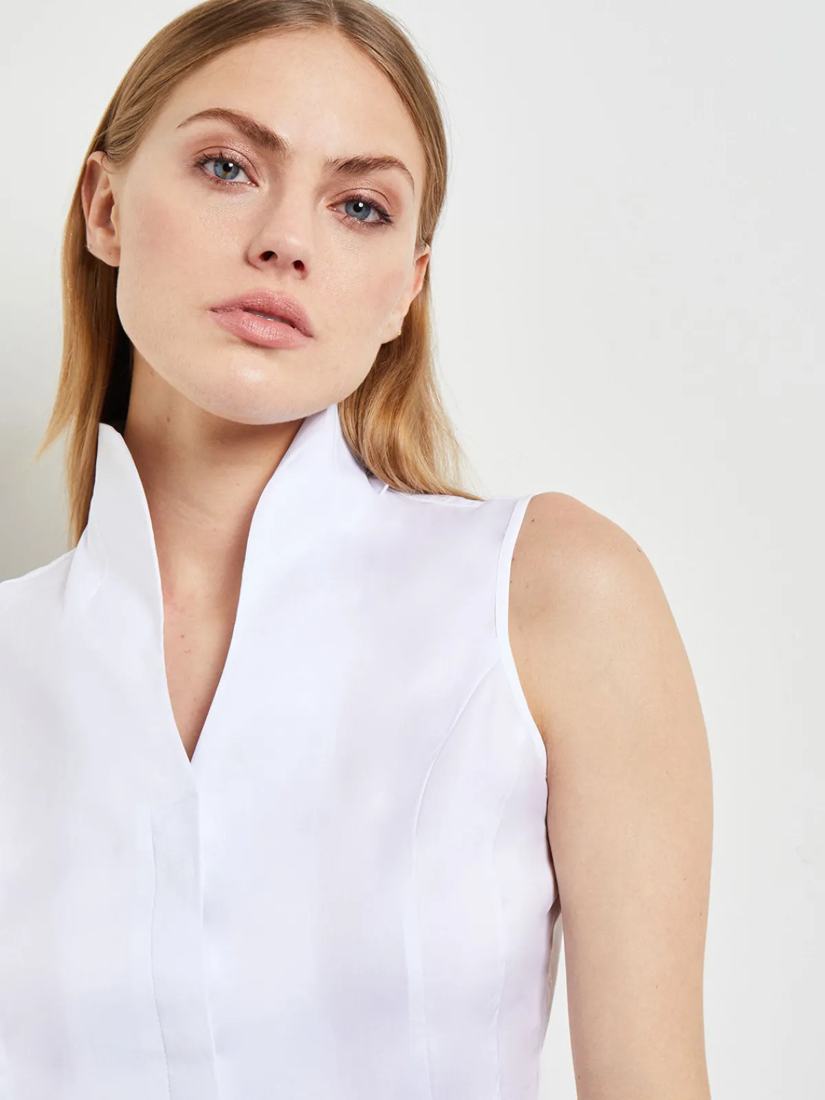 Blouses & Shirts|Tops & Tees|Misook Sleeveless Stretch Cotton Blouse White