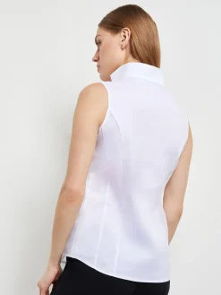 Blouses & Shirts|Tops & Tees|Misook Sleeveless Stretch Cotton Blouse White