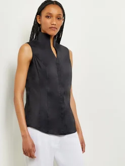 Blouses & Shirts|Tops & Tees|Misook Sleeveless Stretch Cotton Blouse Black