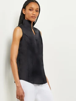 Blouses & Shirts|Tops & Tees|Misook Sleeveless Stretch Cotton Blouse Black