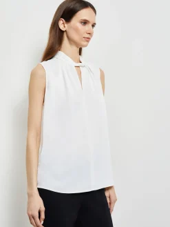 Blouses & Shirts|Tops & Tees|Misook Sleeveless Twist Neck Crepe De Chine Blouse White