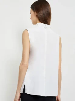Blouses & Shirts|Tops & Tees|Misook Sleeveless Twist Neck Crepe De Chine Blouse White