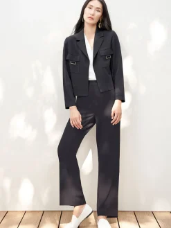 Jackets & Coats|Misook Soft Crepe Cropped Blazer Black
