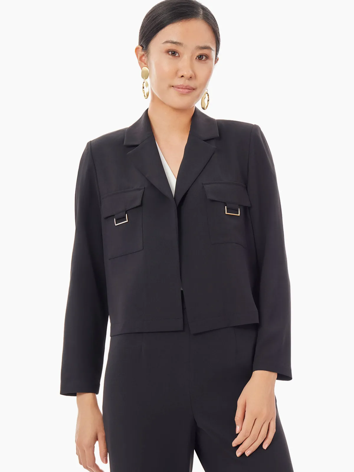 Jackets & Coats|Misook Soft Crepe Cropped Blazer Black