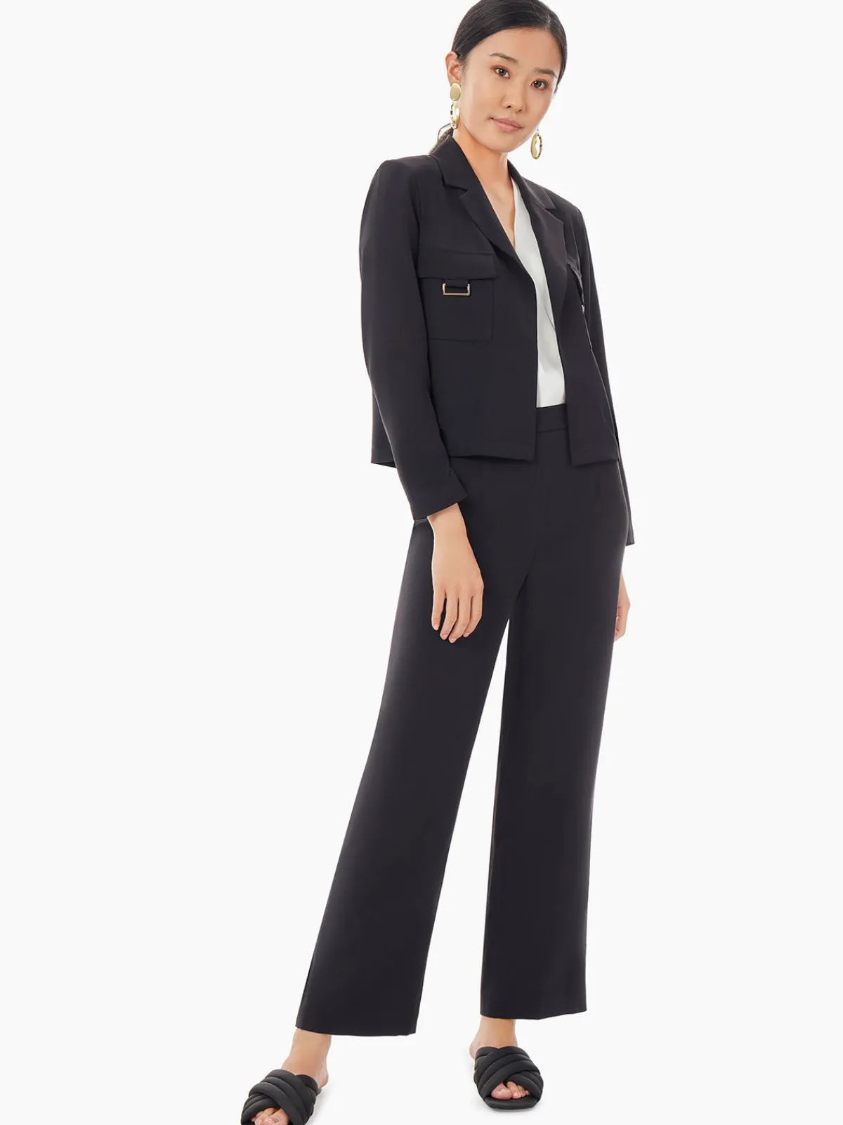 Jackets & Coats|Misook Soft Crepe Cropped Blazer Black