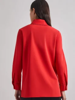 Blouses & Shirts|Tops & Tees|Misook Soutache Detail Tonal Stretch Crepe Tunic SunsetRed