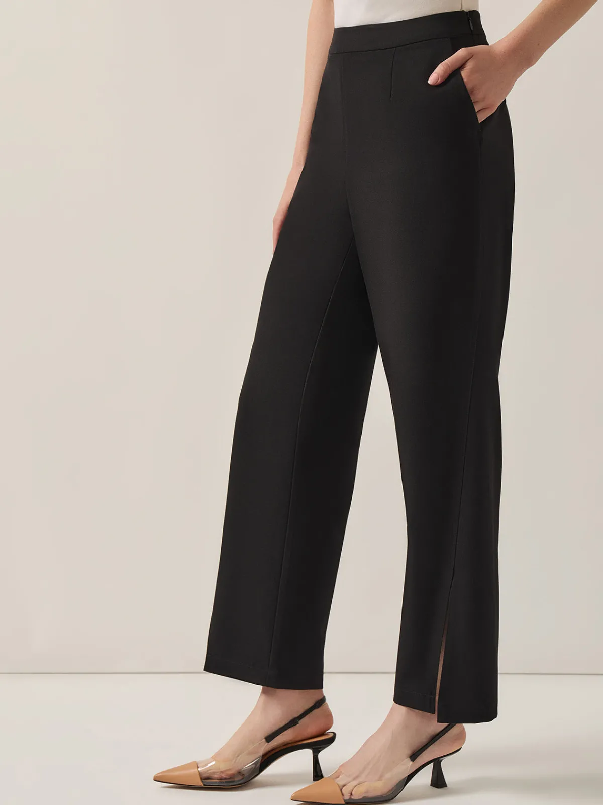 Pants & Shorts|Misook Split Hem Straight Leg Woven Pants Black