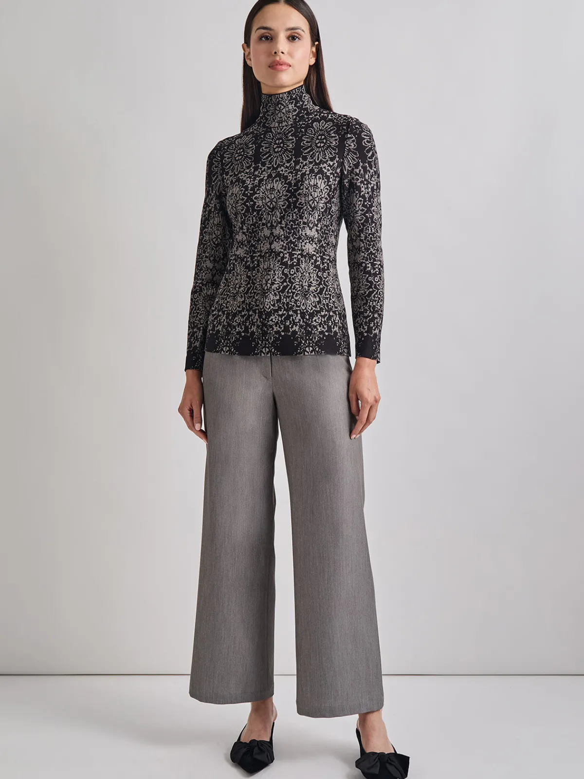 Pants & Shorts|Misook Stretch Woven Wide Leg Pant Black/White