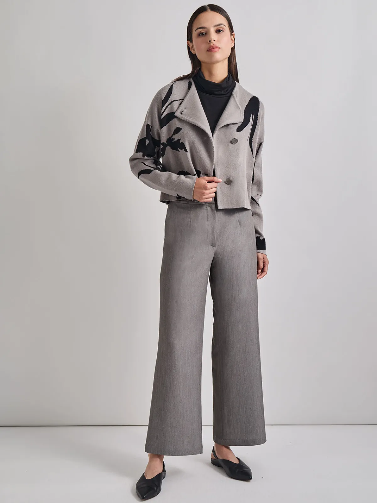 Pants & Shorts|Misook Stretch Woven Wide Leg Pant Black/White