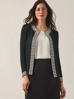 Jackets & Coats|Misook Studded Open Neck Jacket Black/White