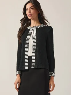 Jackets & Coats|Misook Studded Open Neck Jacket Black/White