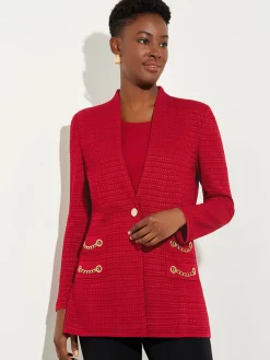 Jackets & Coats|Misook Tailored Fit Chain Detail Textured Knit Blazer Rouge