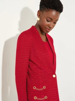 Jackets & Coats|Misook Tailored Fit Chain Detail Textured Knit Blazer Rouge