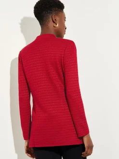 Jackets & Coats|Misook Tailored Fit Chain Detail Textured Knit Blazer Rouge