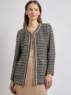 Jackets & Coats|Misook Tailored Fit Contrast Trim Tweed Knit Jacket Black/Sand/Biscotti