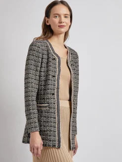 Jackets & Coats|Misook Tailored Fit Contrast Trim Tweed Knit Jacket Black/Sand/Biscotti