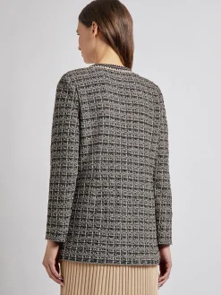 Jackets & Coats|Misook Tailored Fit Contrast Trim Tweed Knit Jacket Black/Sand/Biscotti