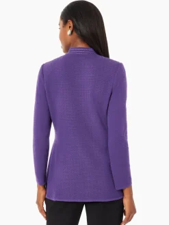 Jackets & Coats|Misook Tailored Fit Crocheted Chain Trim Textured Knit Jacket PlumRoyale