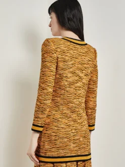 Jackets & Coats|Misook Tailored Fit Jacket - Contrast Trim Tweed Knit Ochre/Black/Copper/NewIvory