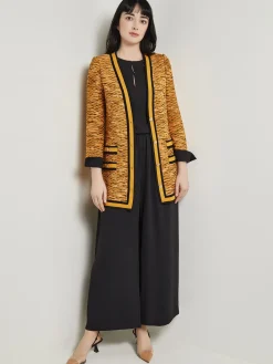 Jackets & Coats|Misook Tailored Fit Jacket - Contrast Trim Tweed Knit Ochre/Black/Copper/NewIvory