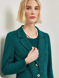 Jackets & Coats|Misook Tailored Fit Jacket - Detailed Jacquard Knit Spruce