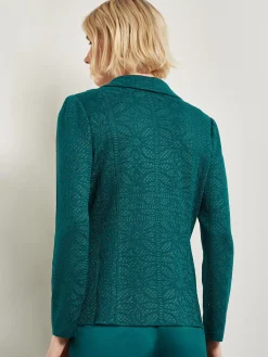 Jackets & Coats|Misook Tailored Fit Jacket - Detailed Jacquard Knit Spruce
