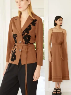 Jackets & Coats|Misook Tailored Fit Jacket - Embroidered Woven Twill Copper/Black