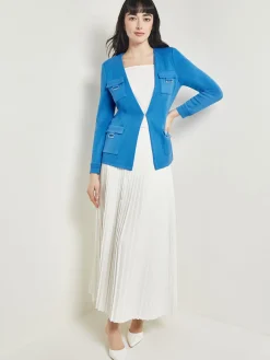 Jackets & Coats|Misook Tailored Fit Jacket - Ribbed Detail Flat Knit AdriaticBlue