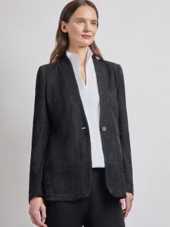 Jackets & Coats|Misook Tailored Fit One-Button Jacquard Knit Jacket Black