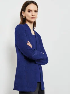 Jackets & Coats|Misook Tailored Fit One-Button Jacquard Knit Jacket StarryNightBlue