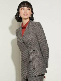 Jackets & Coats|Misook Tailored Fit Tweed Side Tie Knit Blazer Mink/Black/NewIvory