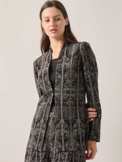 Jackets & Coats|Misook Tailored Fit Two-Tone Jacquard Knit Jacket Black/Mink