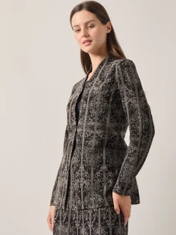 Jackets & Coats|Misook Tailored Fit Two-Tone Jacquard Knit Jacket Black/Mink