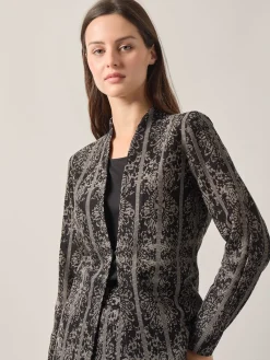 Jackets & Coats|Misook Tailored Fit Two-Tone Jacquard Knit Jacket Black/Mink