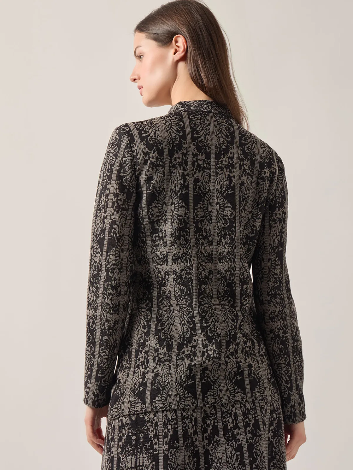 Jackets & Coats|Misook Tailored Fit Two-Tone Jacquard Knit Jacket Black/Mink
