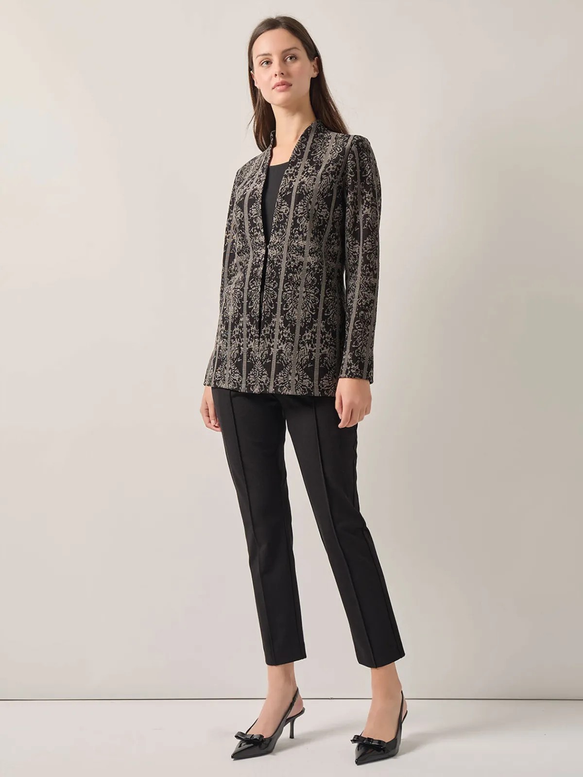 Jackets & Coats|Misook Tailored Fit Two-Tone Jacquard Knit Jacket Black/Mink