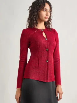 Jackets & Coats|Misook Tailored Fit Two-Toned Cutout Knit Jacket Rouge/Black
