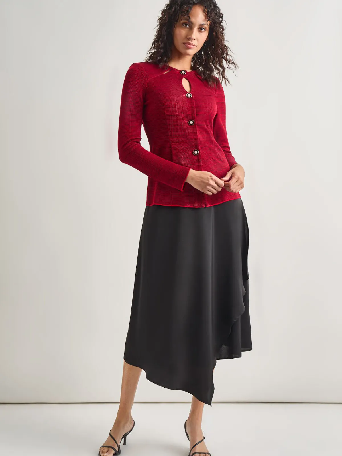 Jackets & Coats|Misook Tailored Fit Two-Toned Cutout Knit Jacket Rouge/Black