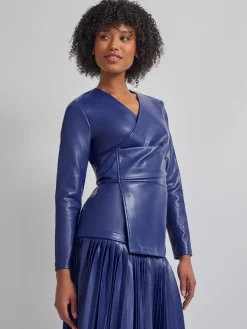 Jackets & Coats|Misook Tailored Fit Vegan Leather Tie Back Jacket StarryNightBlue