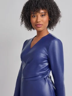 Jackets & Coats|Misook Tailored Fit Vegan Leather Tie Back Jacket StarryNightBlue